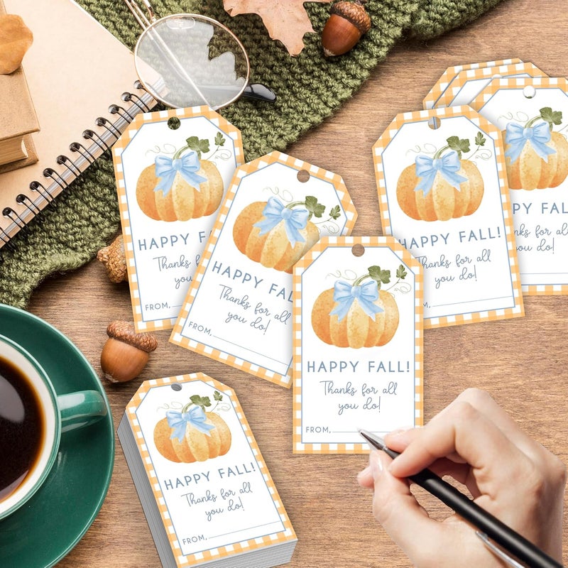 HandEasy 50 Pcs Fall Gift Tags, 2.1"×3.5" Thank You Gift Tags for Party Favors, Pumpkin Happy Fall Thanksgiving Gifts Tags for Party Favor - B10 - Image 3
